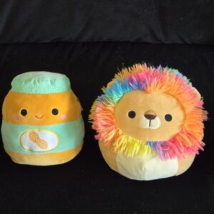 Squishmallows Antoine the Peanut Butter Jar, & Leonard the Lion w/Rainbow Mane